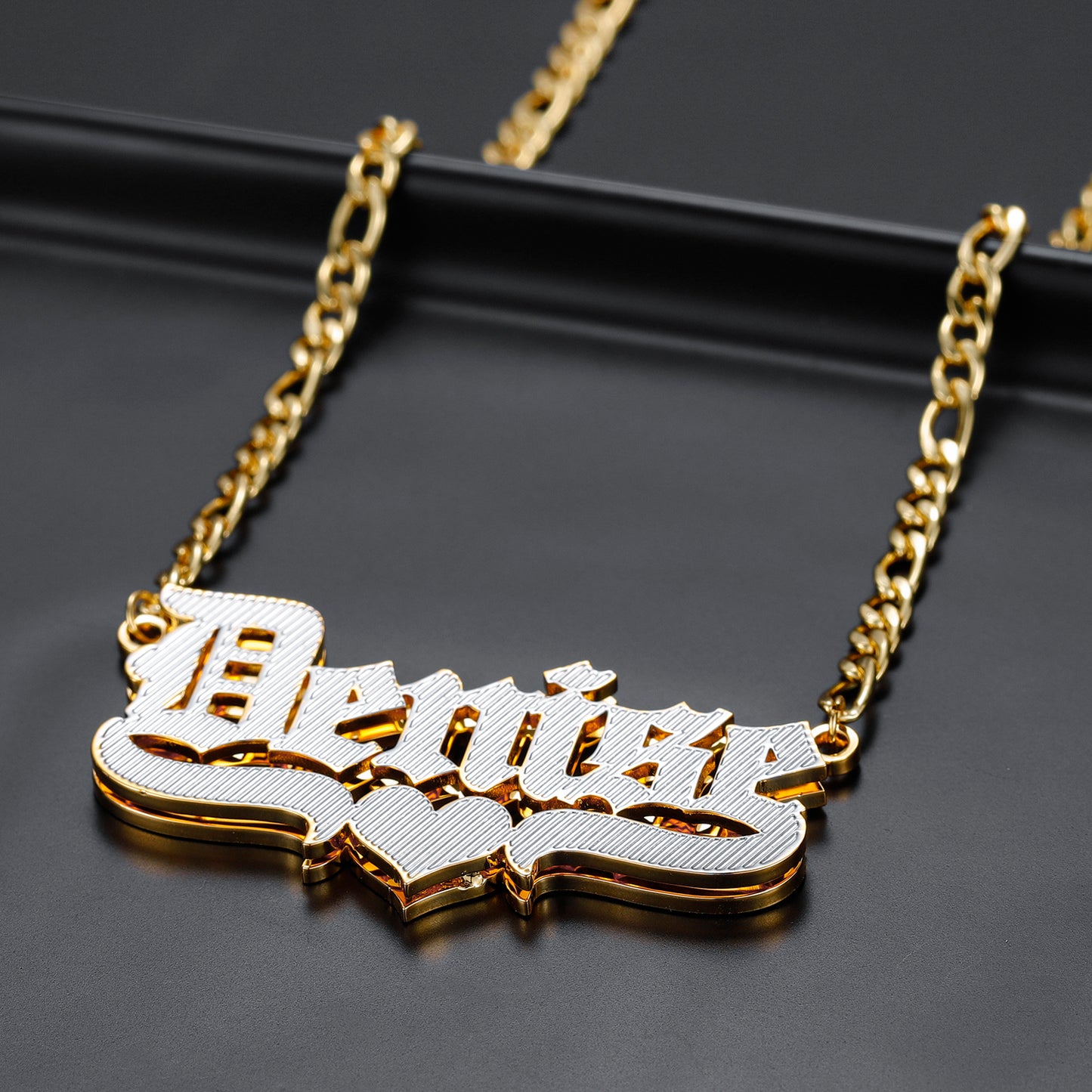 Custom Heart Double Layer Two Tone Name QN363