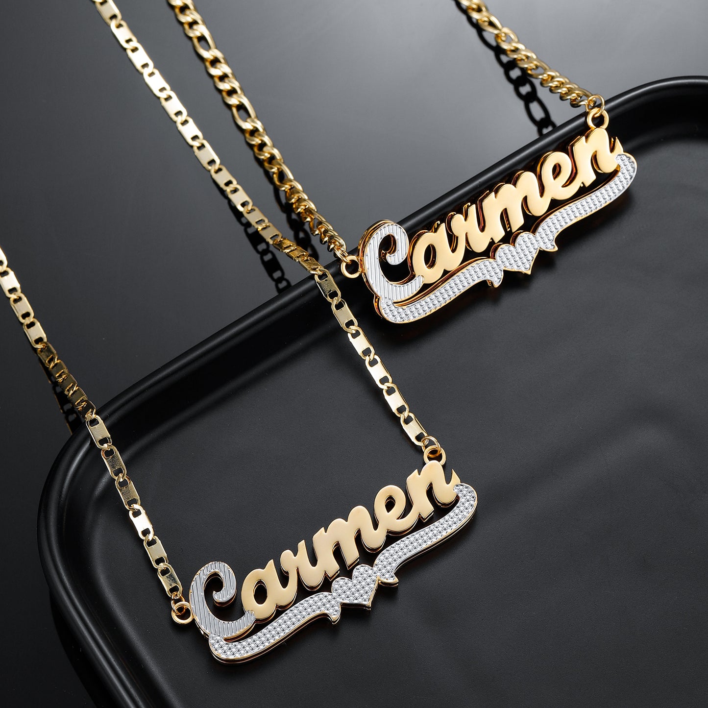 Two Tone Heart Nameplate QN20362