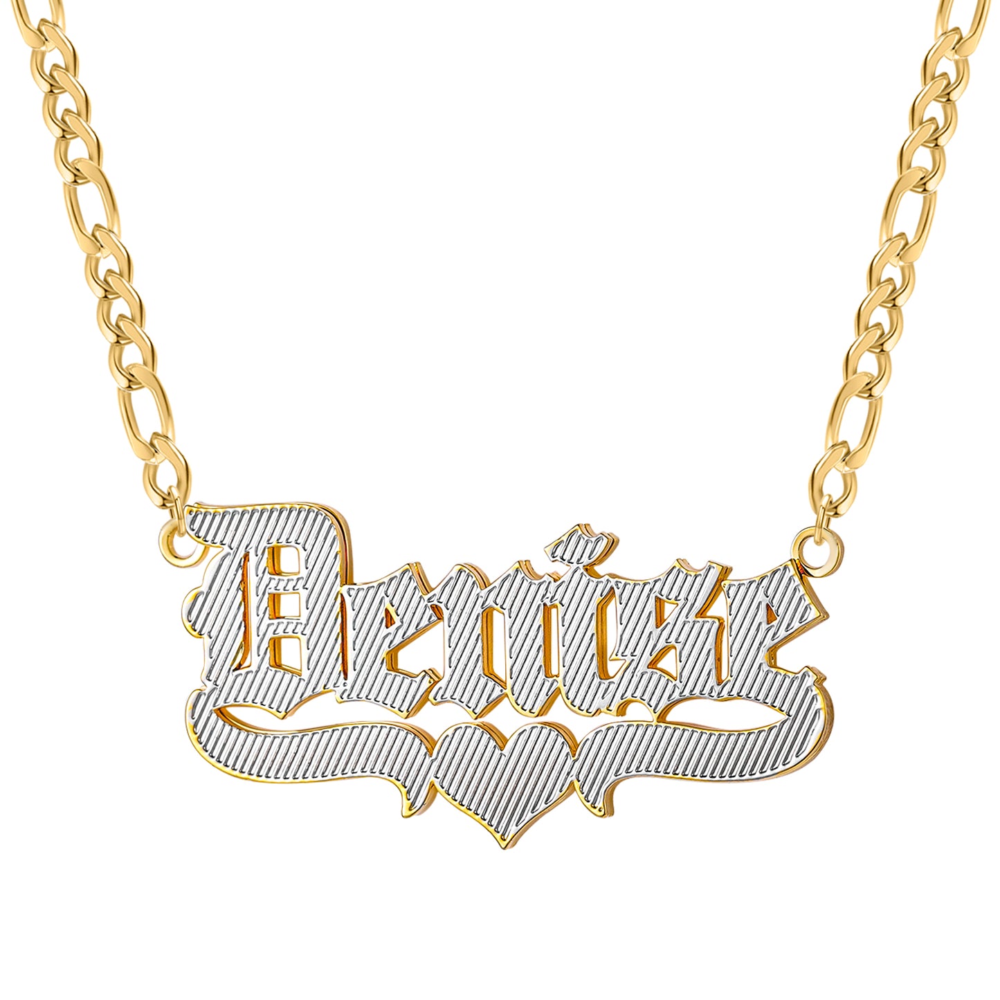 Custom Heart Double Layer Two Tone Name QN363