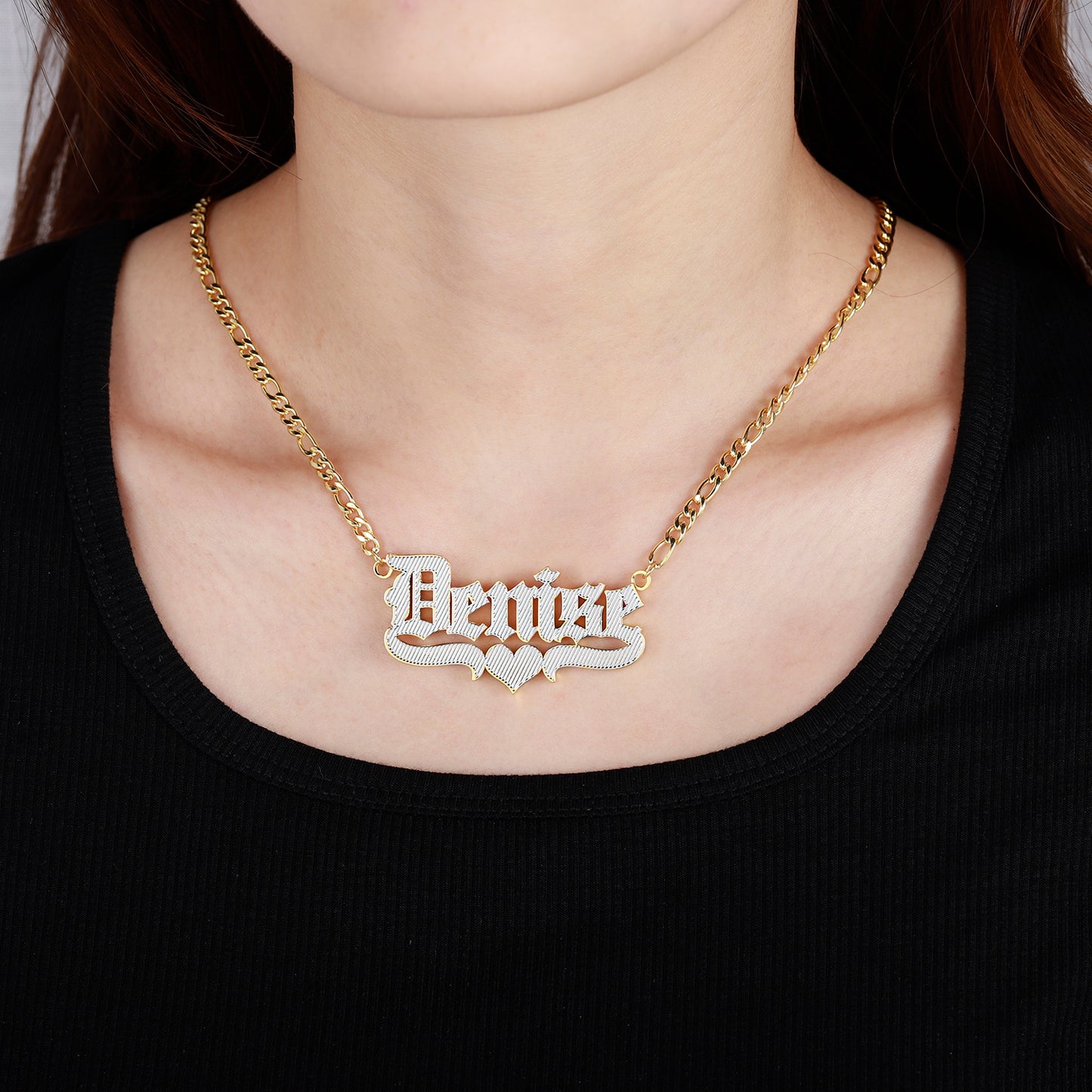 Custom Heart Double Layer Two Tone Name QN363