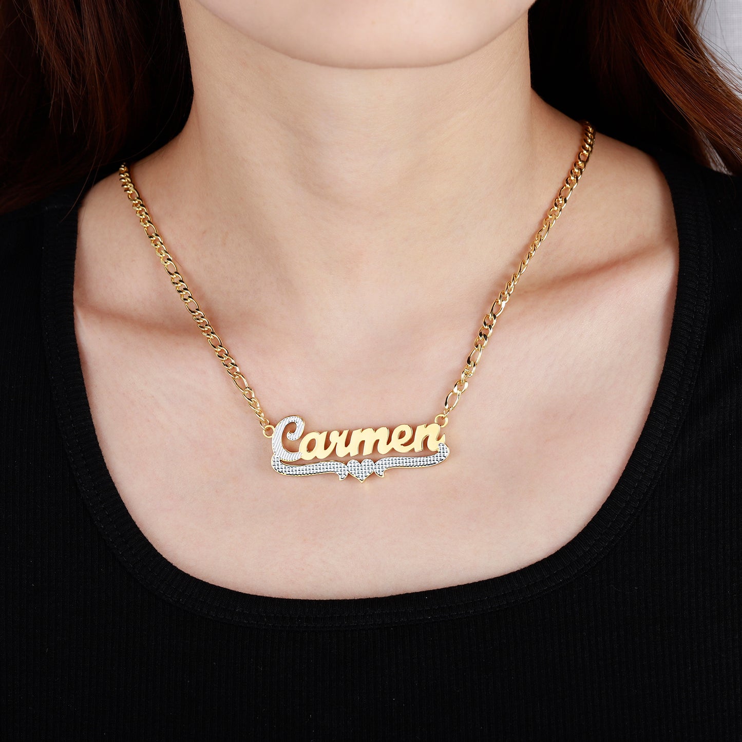Two Tone Heart Nameplate QN20362