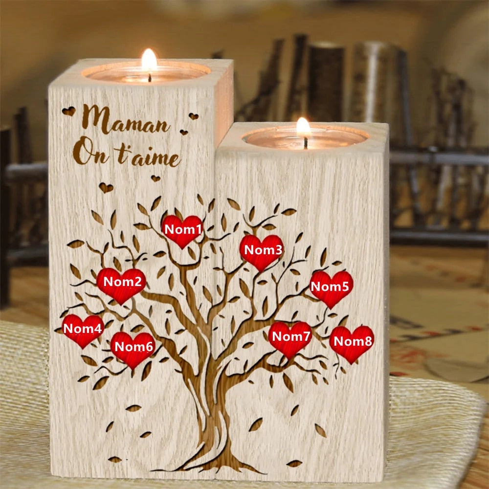 Personalisierte hölzerne Muttertag-DIY Woodines-Kerzenständer des Lebens-Stammbaums 1-10 Vorname für Mama Mère Großmutter an meine Mutter