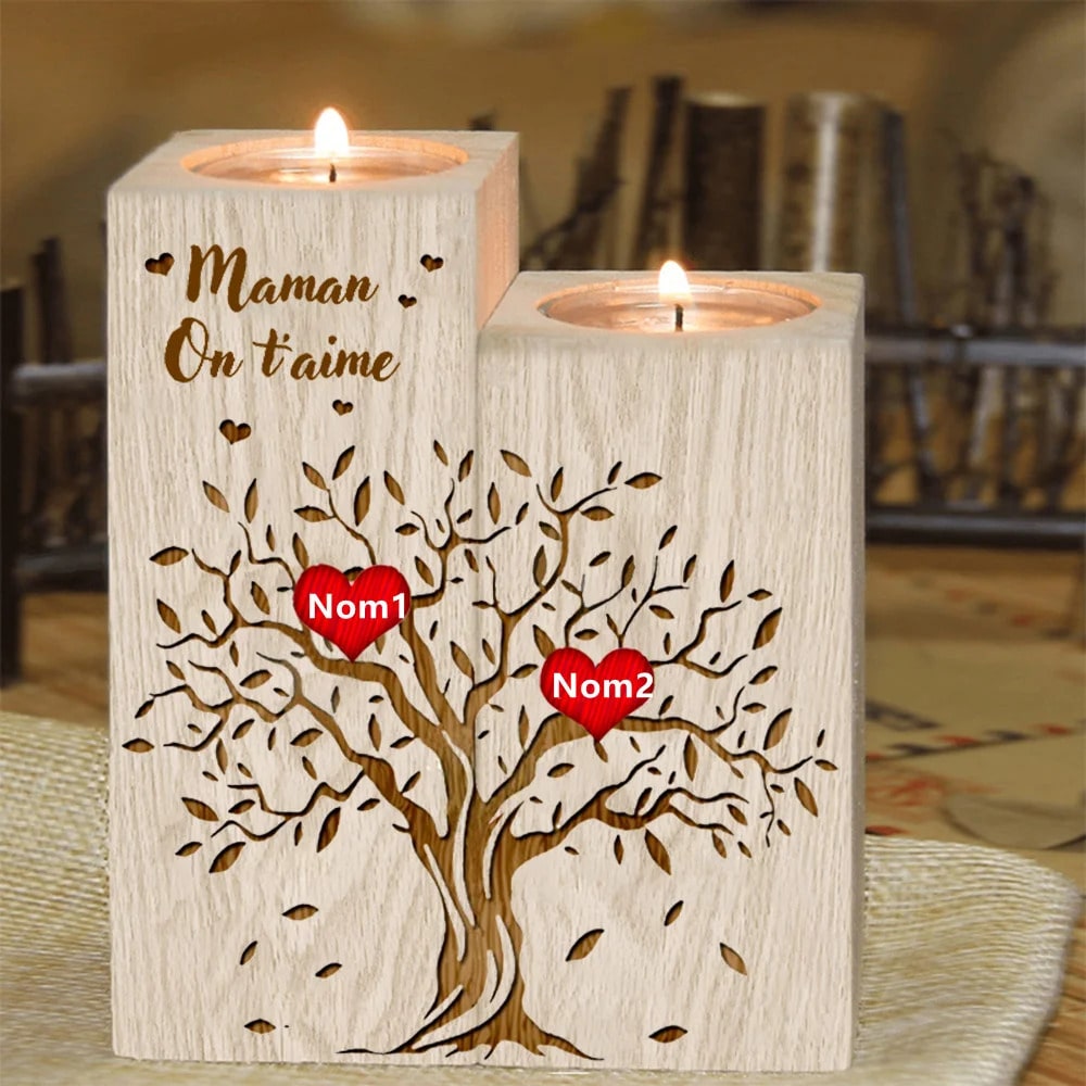 Personalisierte hölzerne Muttertag-DIY Woodines-Kerzenständer des Lebens-Stammbaums 1-10 Vorname für Mama Mère Großmutter an meine Mutter