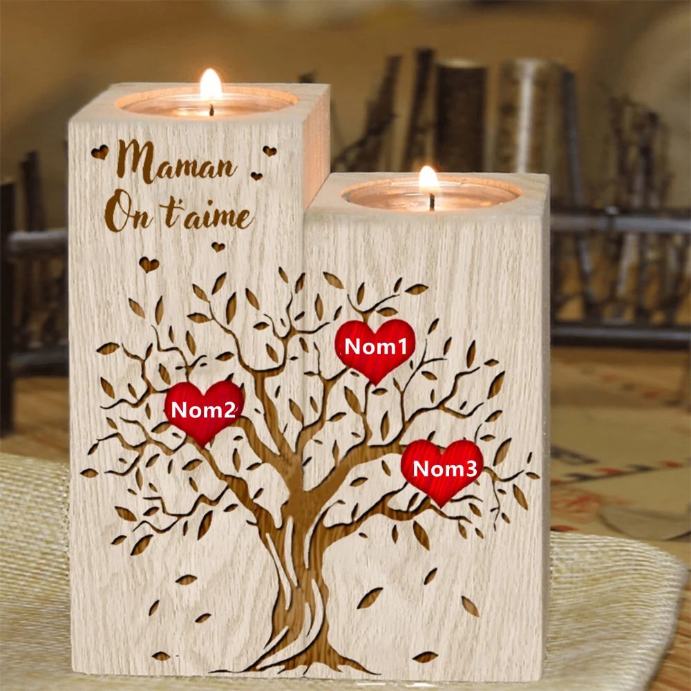 Personalisierte hölzerne Muttertag-DIY Woodines-Kerzenständer des Lebens-Stammbaums 1-10 Vorname für Mama Mère Großmutter an meine Mutter