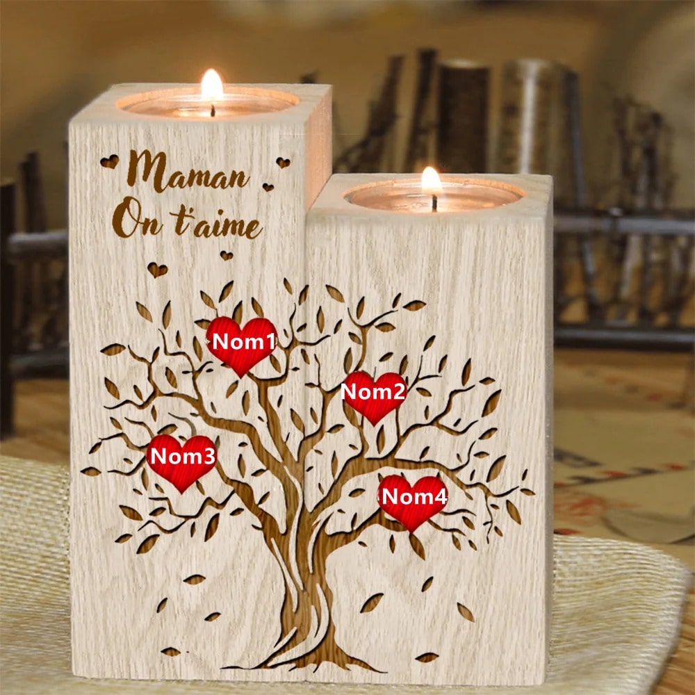 Personalisierte hölzerne Muttertag-DIY Woodines-Kerzenständer des Lebens-Stammbaums 1-10 Vorname für Mama Mère Großmutter an meine Mutter