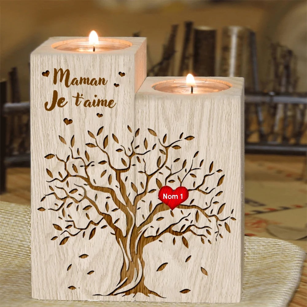 Personalisierte hölzerne Muttertag-DIY Woodines-Kerzenständer des Lebens-Stammbaums 1-10 Vorname für Mama Mère Großmutter an meine Mutter