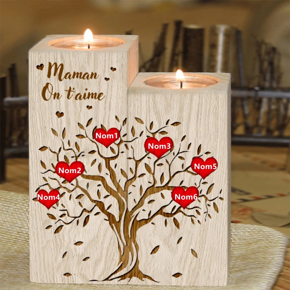Personalisierte hölzerne Muttertag-DIY Woodines-Kerzenständer des Lebens-Stammbaums 1-10 Vorname für Mama Mère Großmutter an meine Mutter