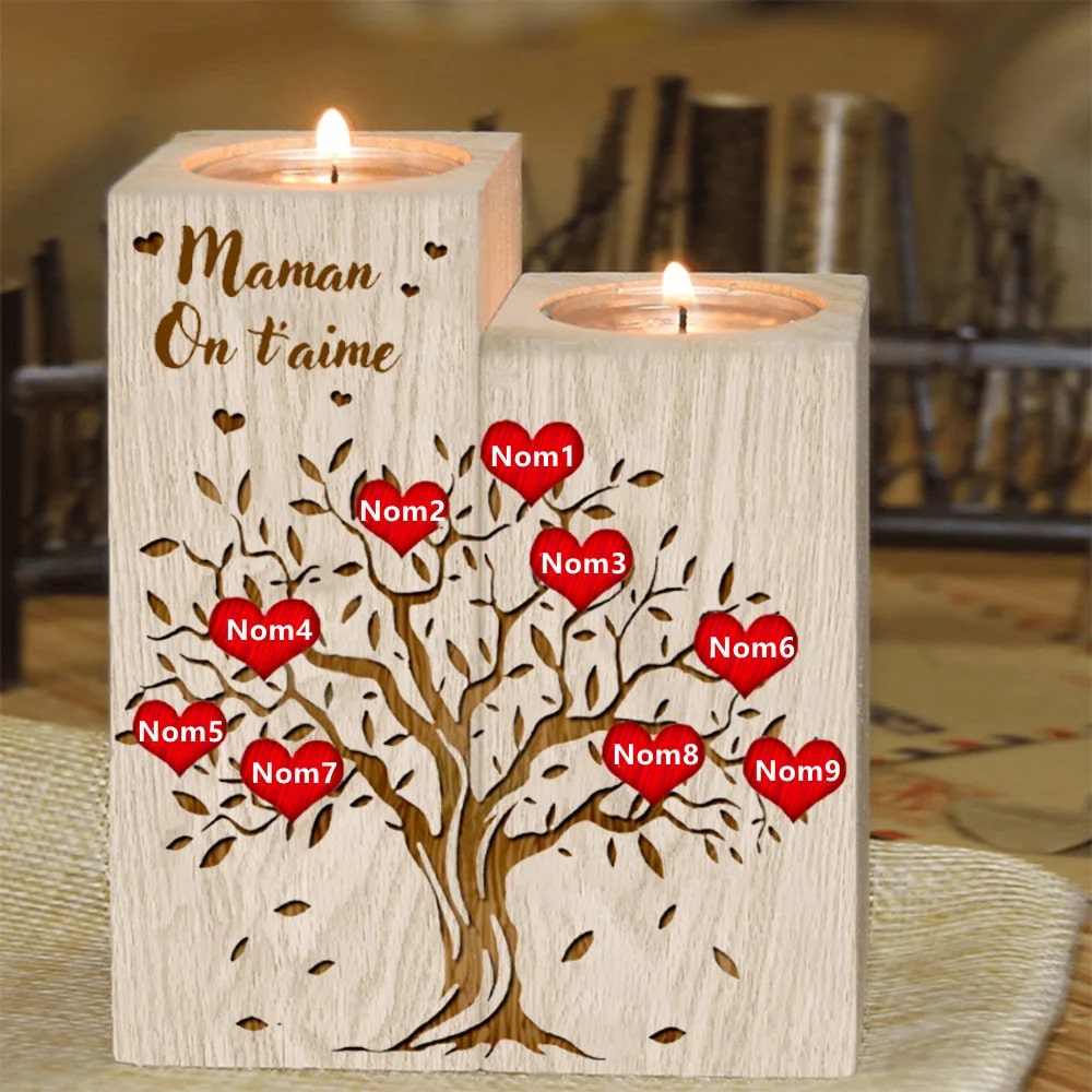 Personalisierte hölzerne Muttertag-DIY Woodines-Kerzenständer des Lebens-Stammbaums 1-10 Vorname für Mama Mère Großmutter an meine Mutter
