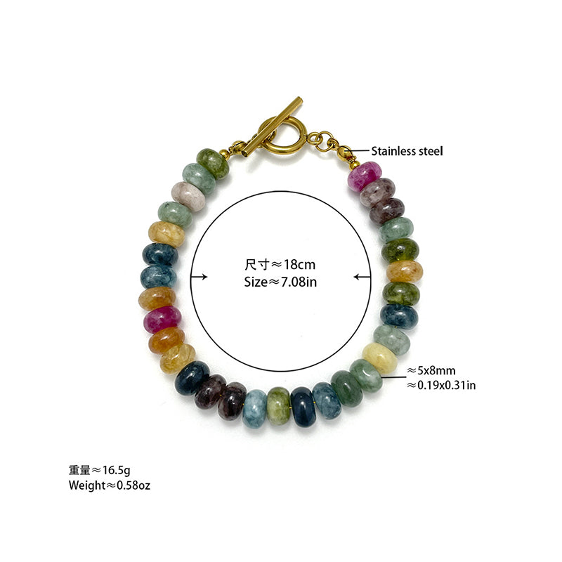 Multicolor Natural Stone Chip Bead Bracelet with Gold Toggle Clasp - CGB36030
