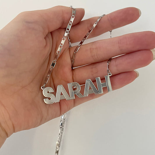 Nameplate Textured Letter Pendant Necklace QFN0191