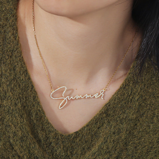 Crystal Signature Font Necklace QDN3015