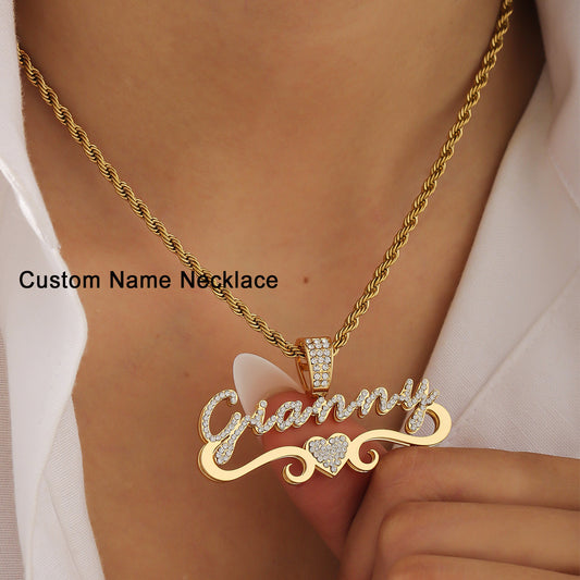 Personalized Stainless Steel Name Necklace With Rhinestones-QHN3656
