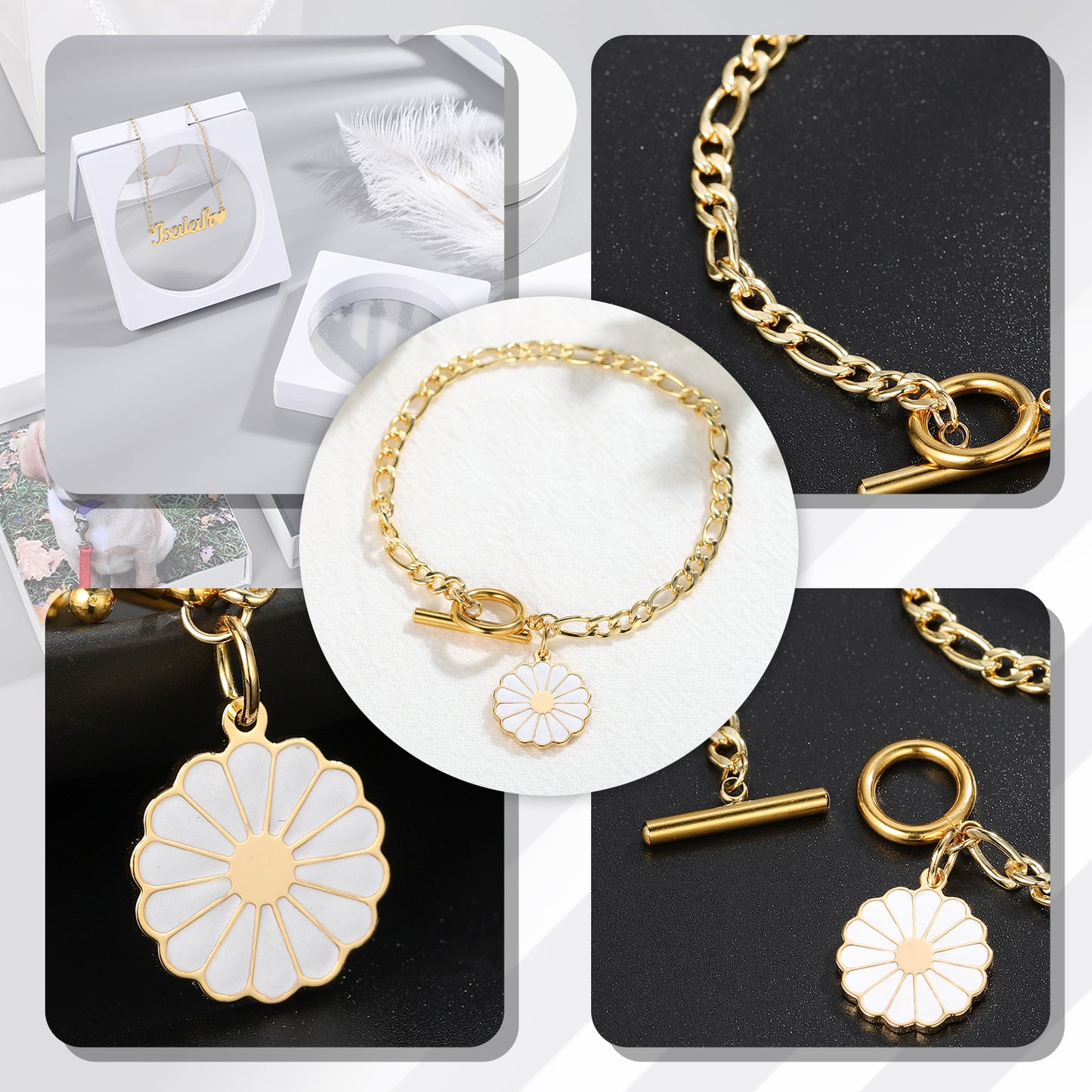 Daisy Flower Custom Name Bracelet SB209