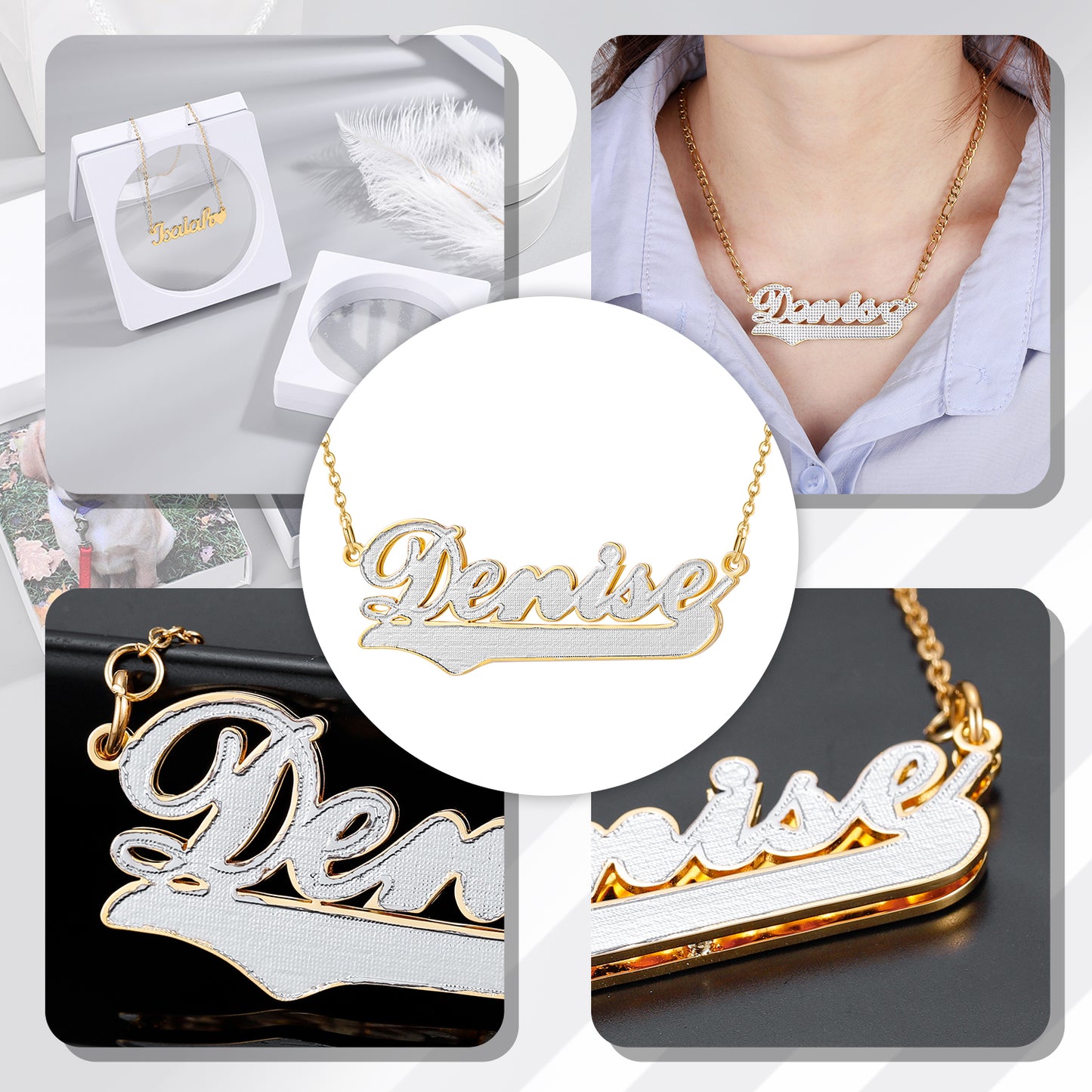 Double Gold Name Necklace QN352-F15