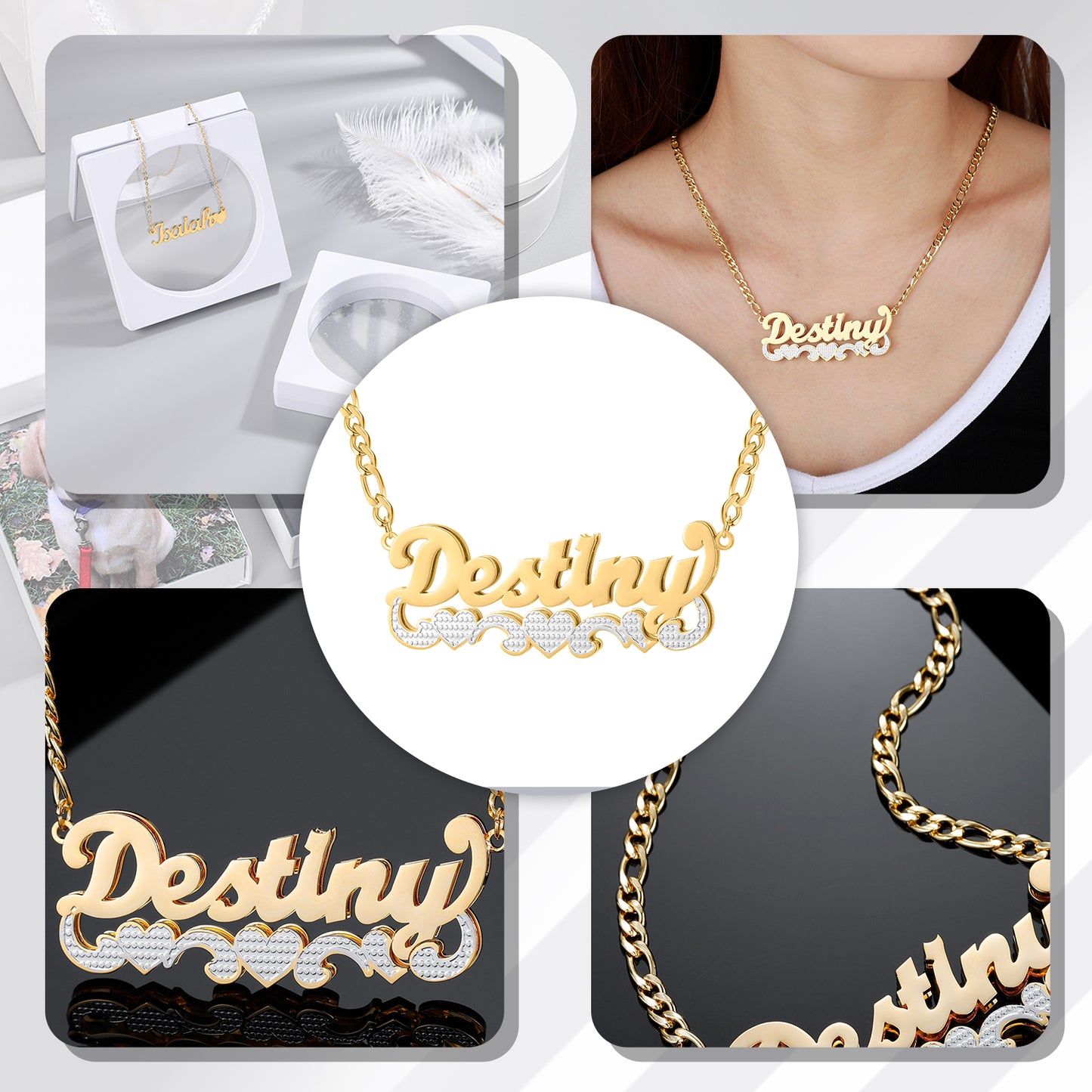 Double Plate Two Tone Heart Name Necklace QN435