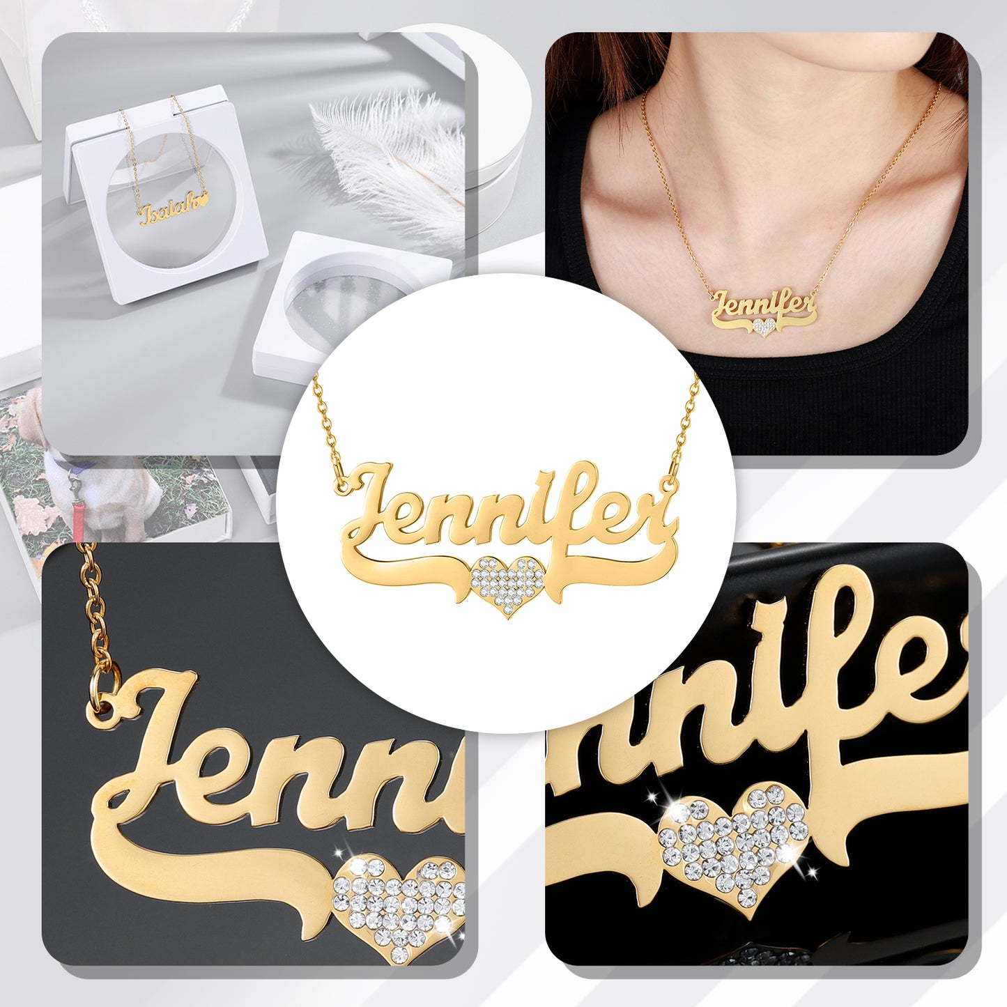 Crystal Heart Custom Stainless Steel Names Necklace QN20338