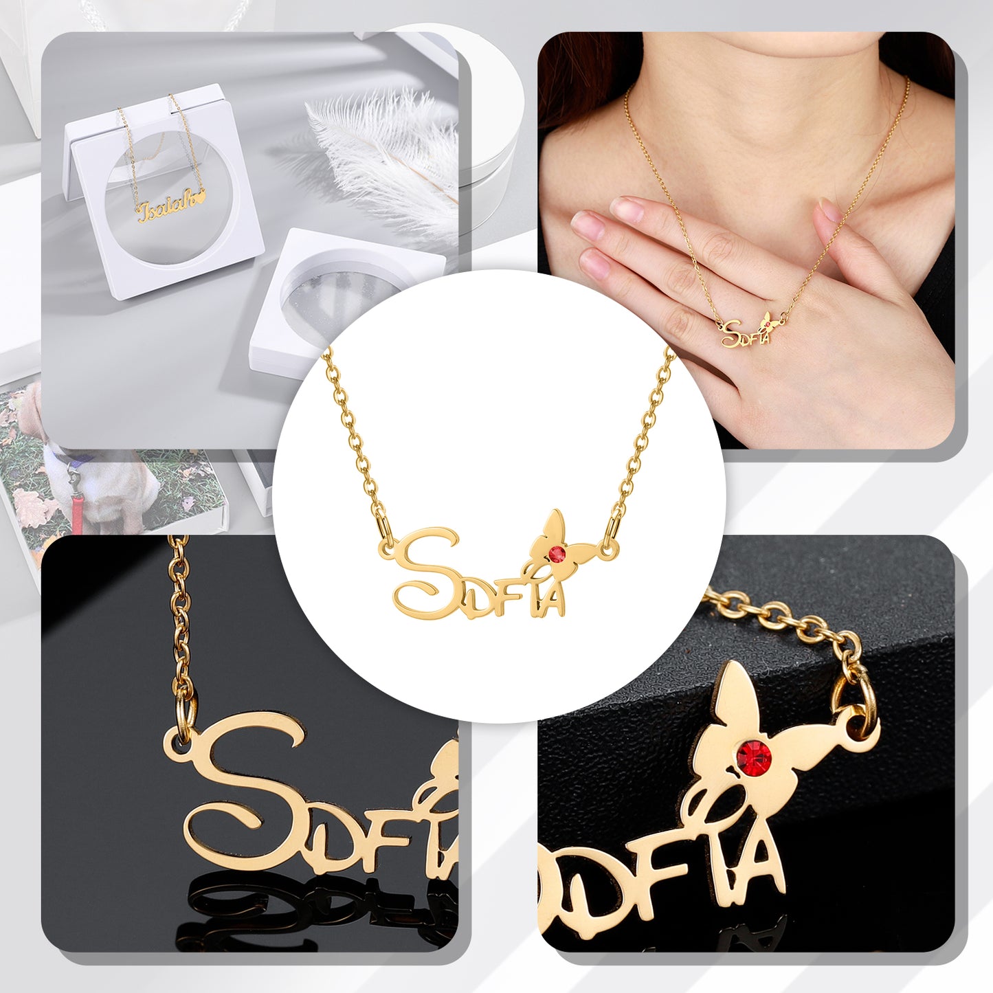 Birthstone Custom Butterfly Name Necklace QN500