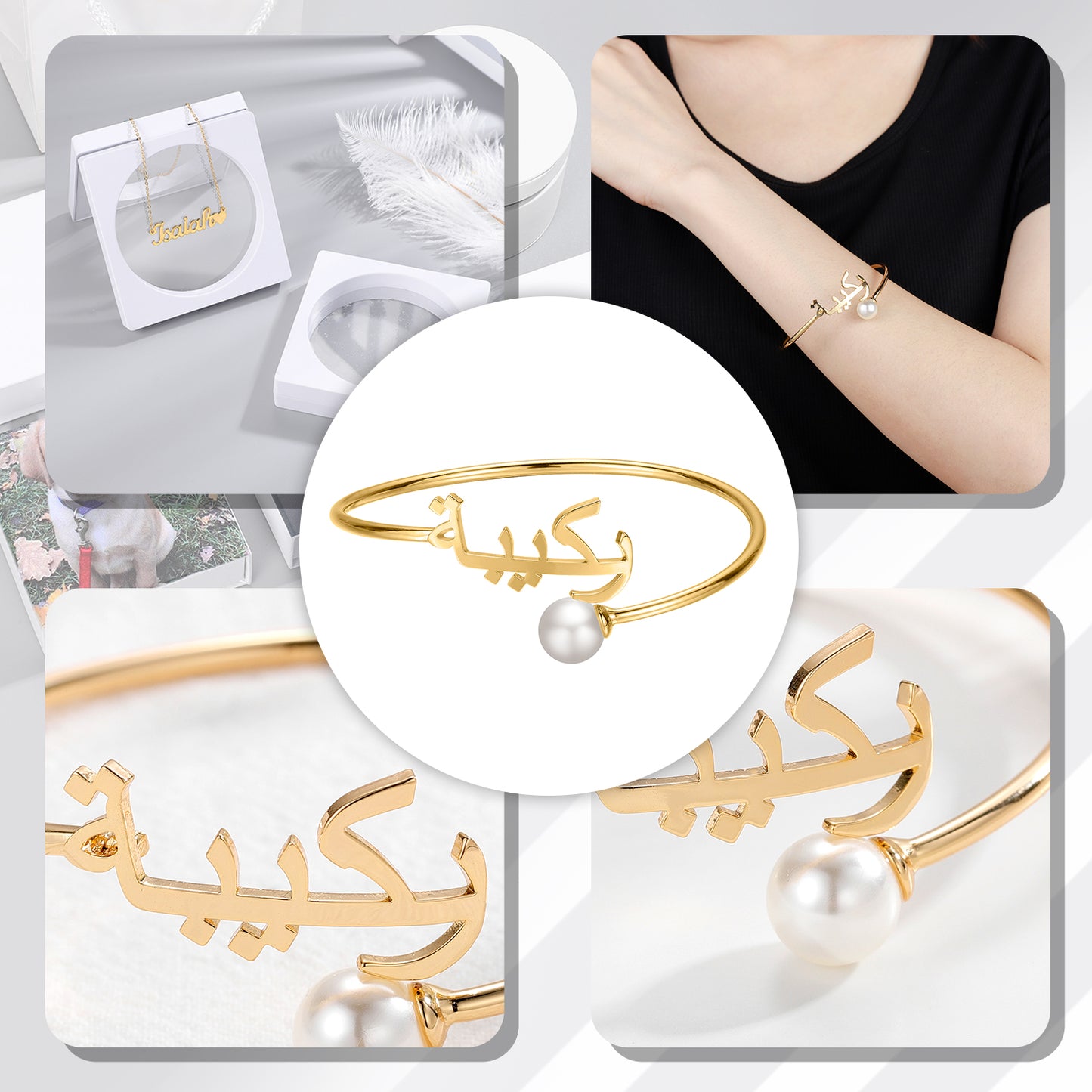 Pearl Bangle Personalized Arabic Bracelets QB332