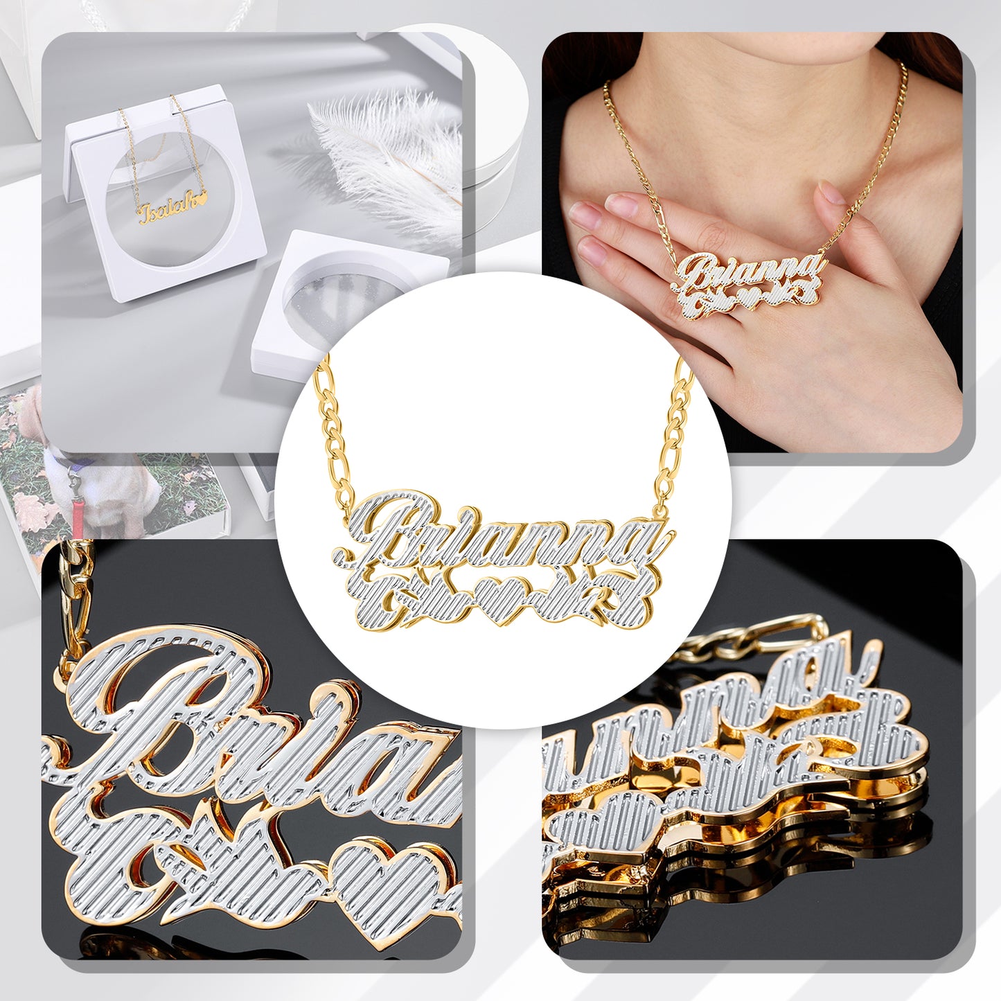 Double Plate Two Tone Name Necklace QN431