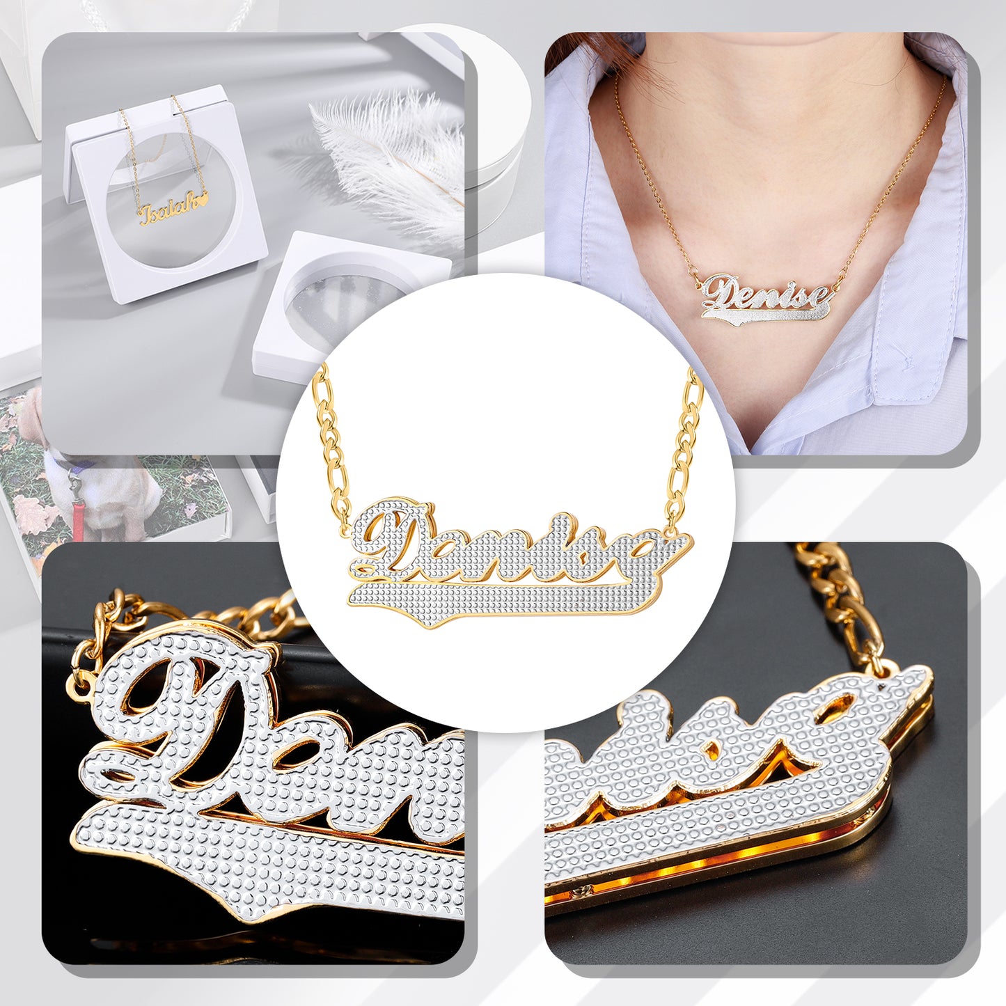 Double Gold Name Necklace QN350-F15