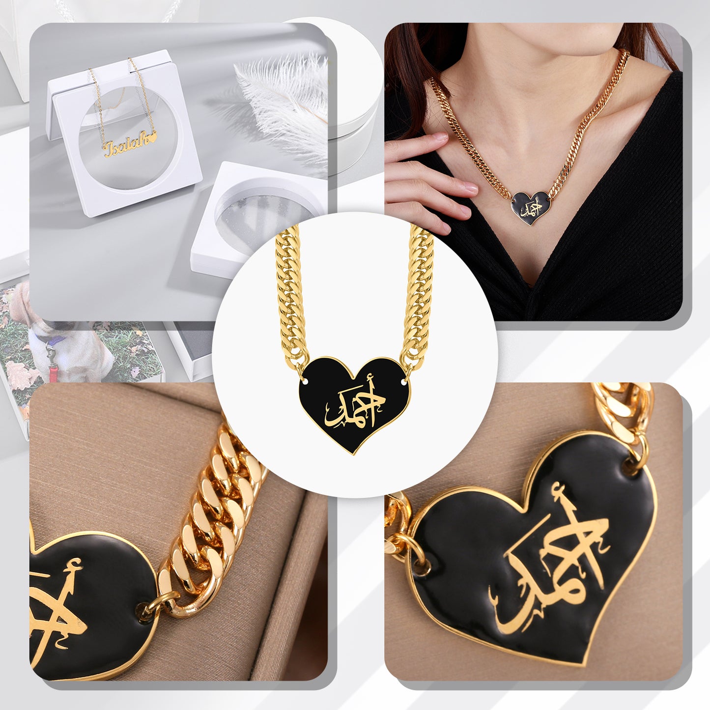 Collier prénom en émail arabe noir QN598