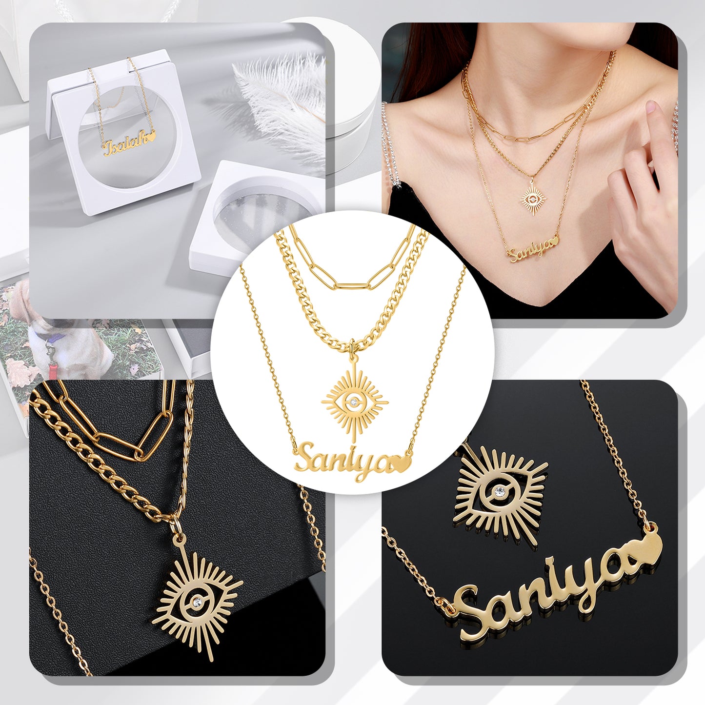 3 Layers Angel Eyes Name Necklace QN555