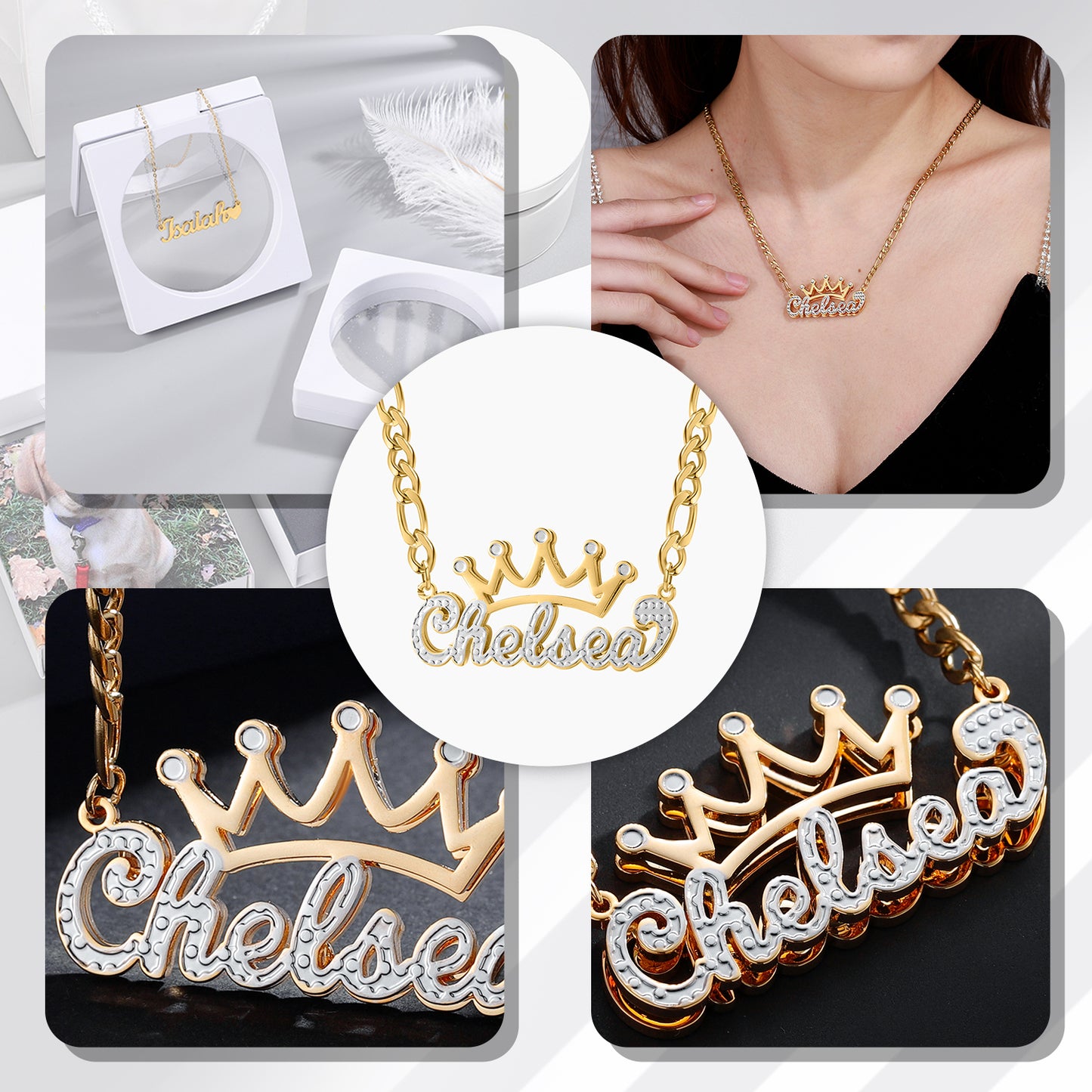 Two Tone Crown Name Necklace QN579