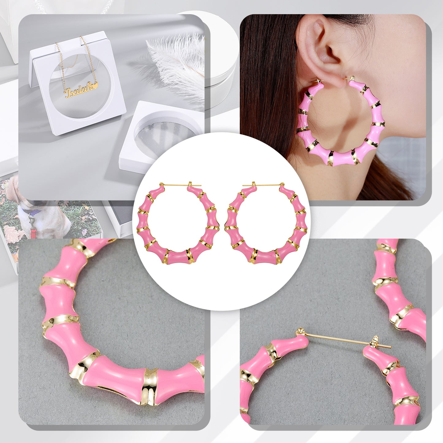 Colorful Bamboo Hoop Earring QE417