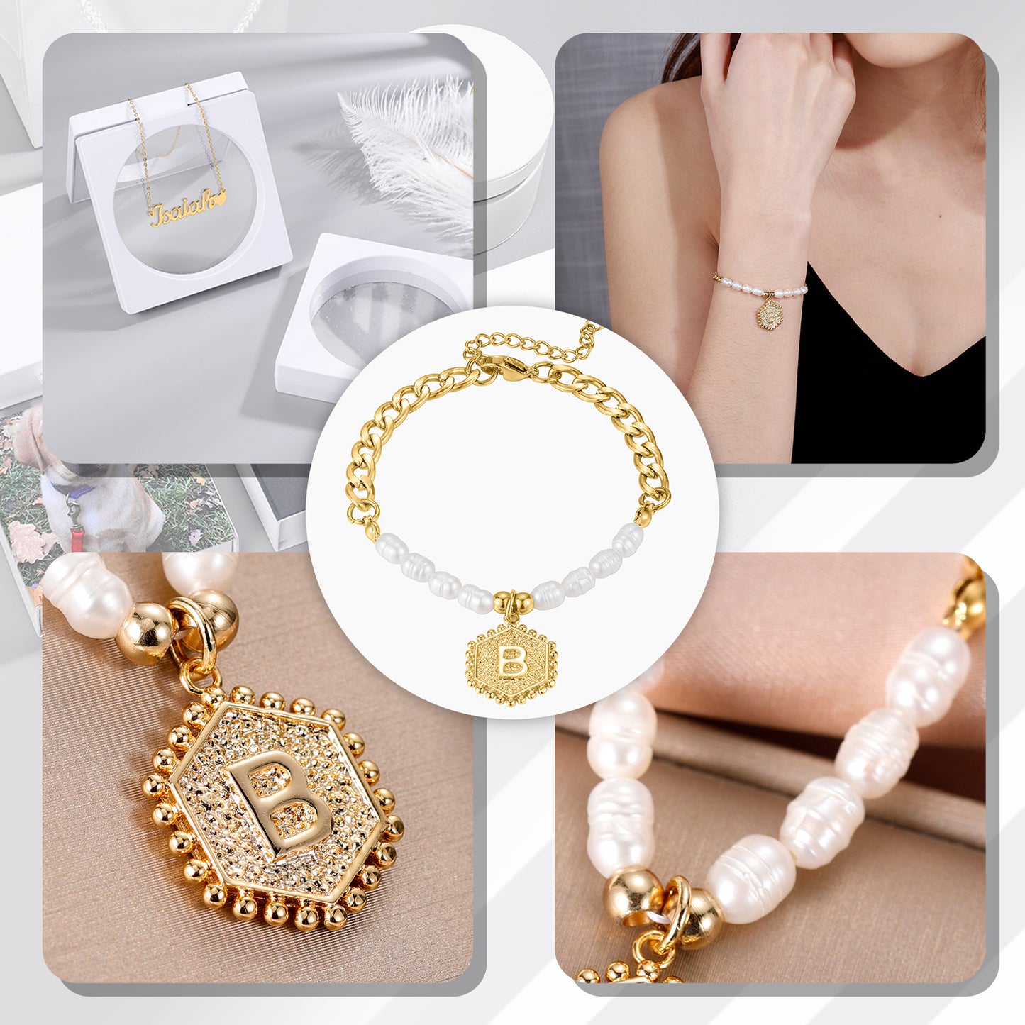 Pearl Chain Initial letter Bracelet QB526
