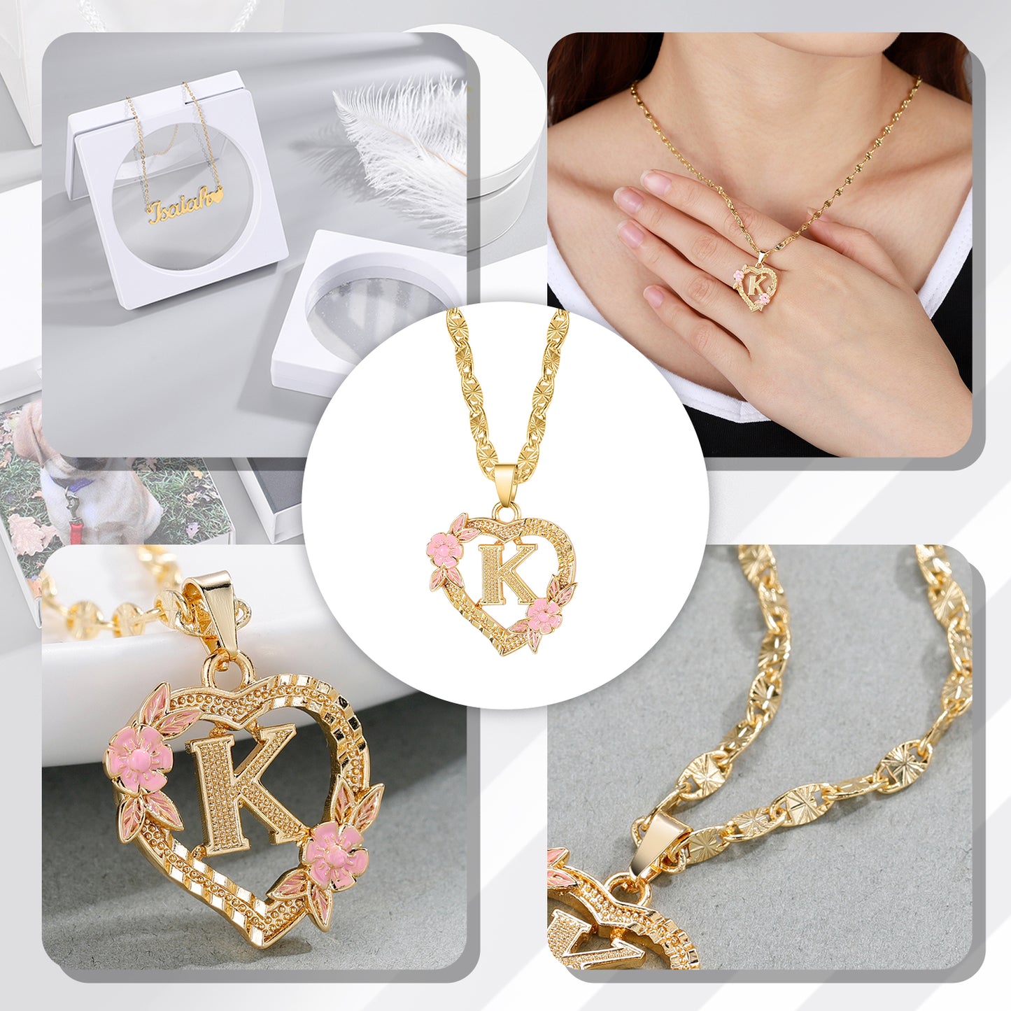 Collier lettre fleur de pêcher QN496