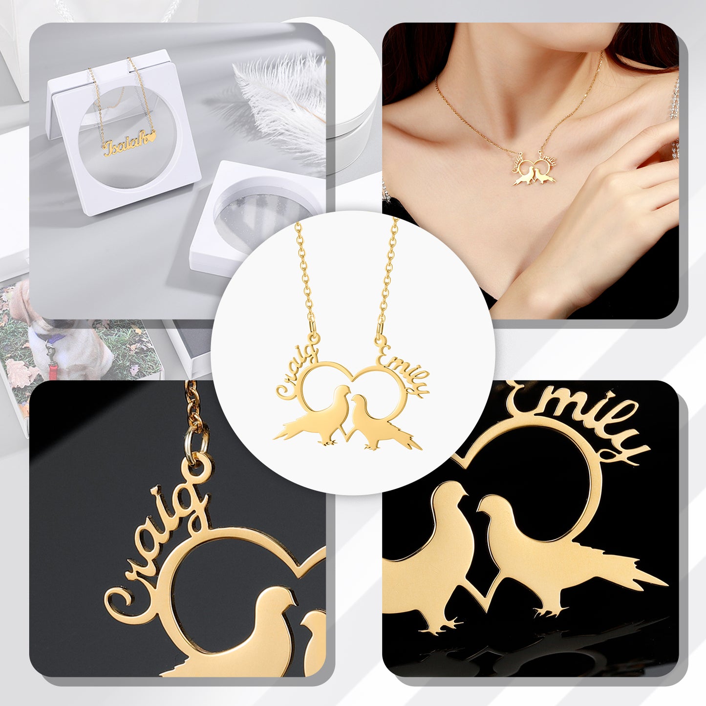 Magpie Shape Necklace With 2Names QN467