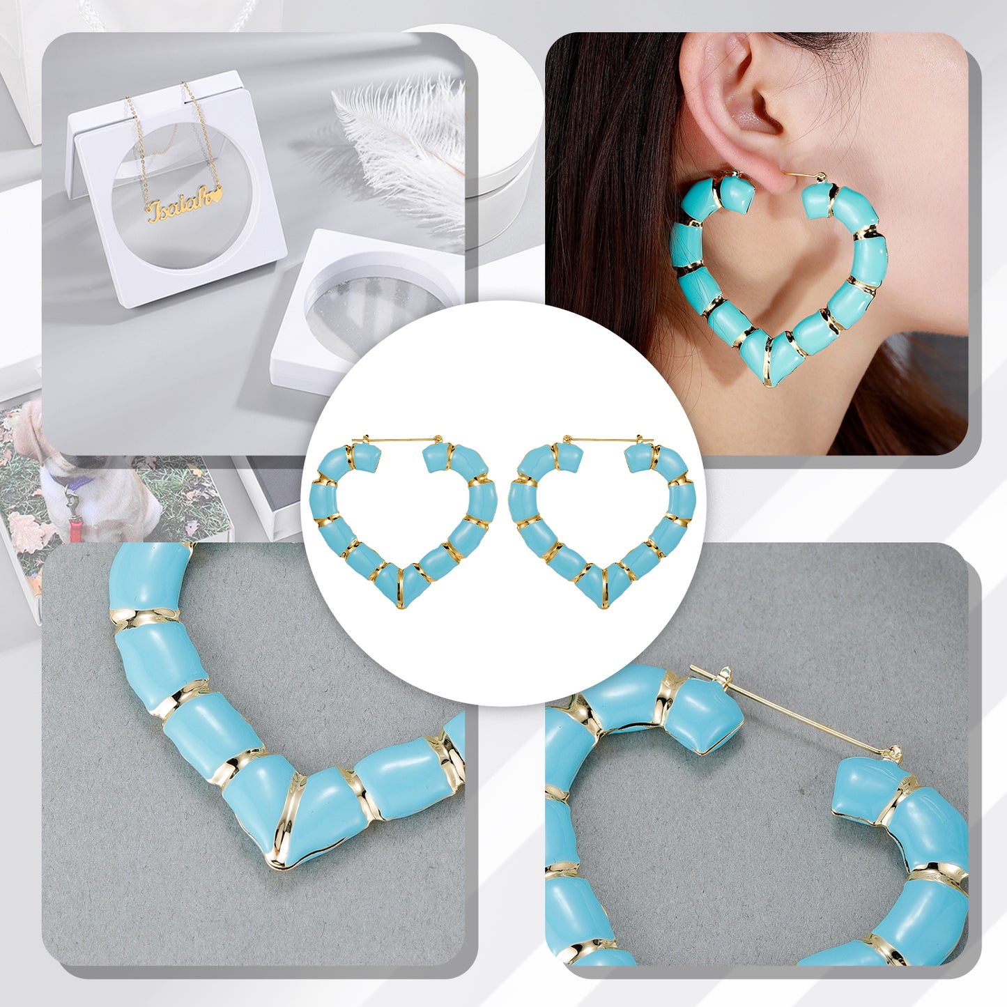 Colorful Heart Bamboo Earrings QE419