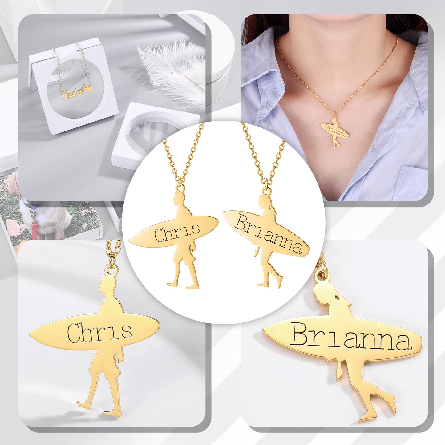 Collier prénom planche de surf DN318