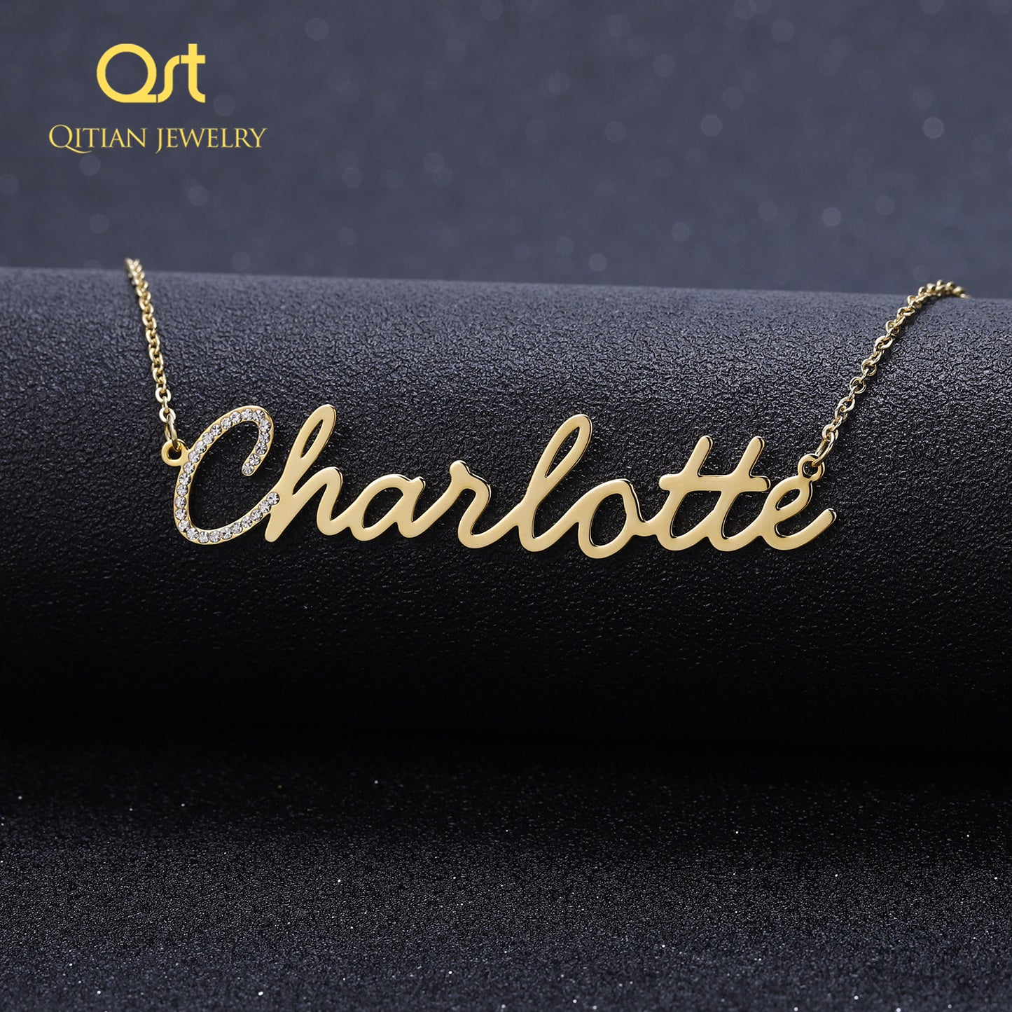 925 Silver Initial Point Diamond Name Necklace