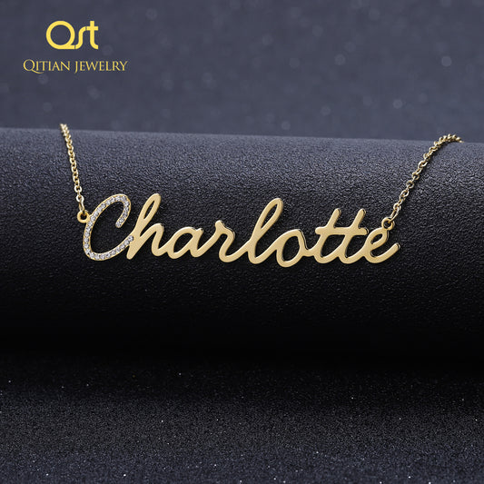 925 Silver Initial Point Diamond Name Necklace