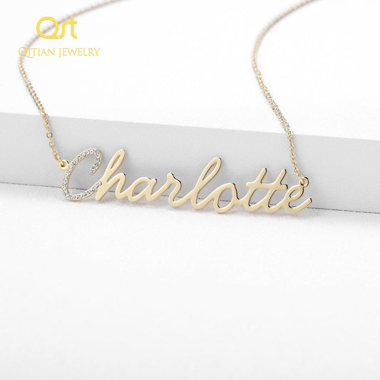 925 Silver Initial Point Diamond Name Necklace