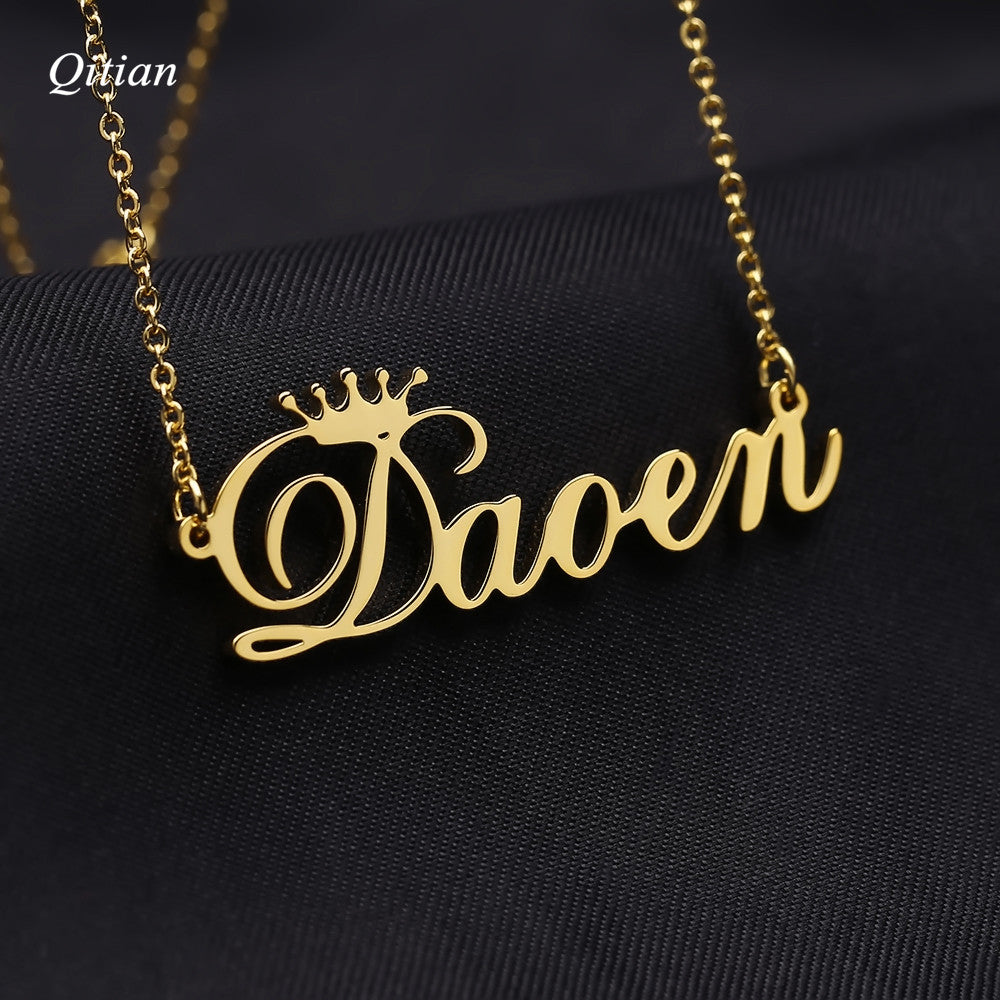 Cursive Crown Name Necklace