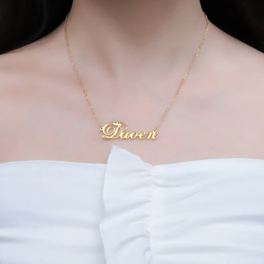 Cursive Crown Name Necklace