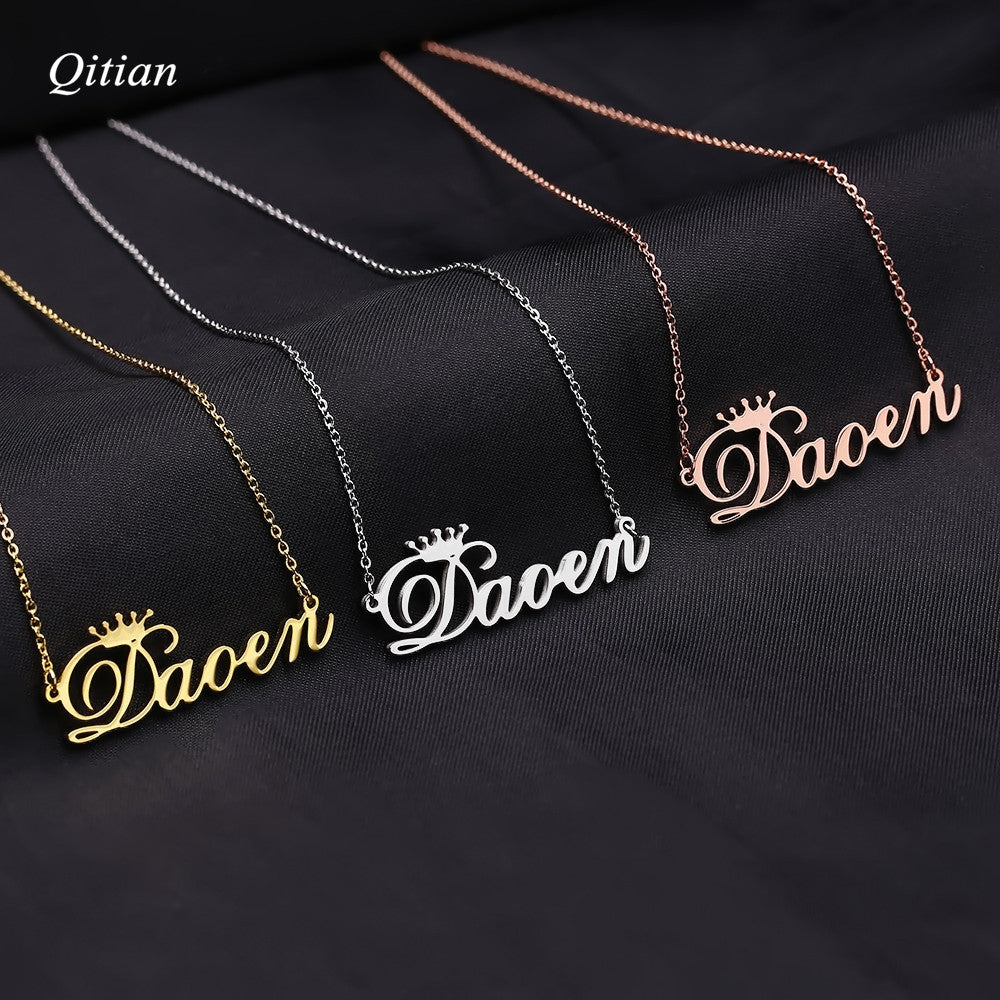 Cursive Crown Name Necklace