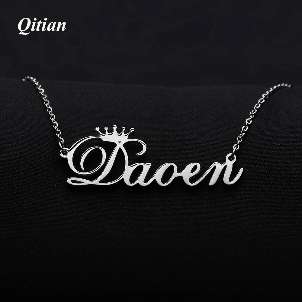 Cursive Crown Name Necklace