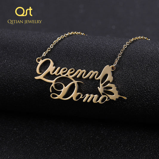 Double Name Butterfly Custom Necklace