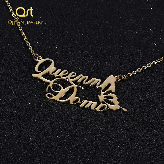Double Name Butterfly Custom Necklace