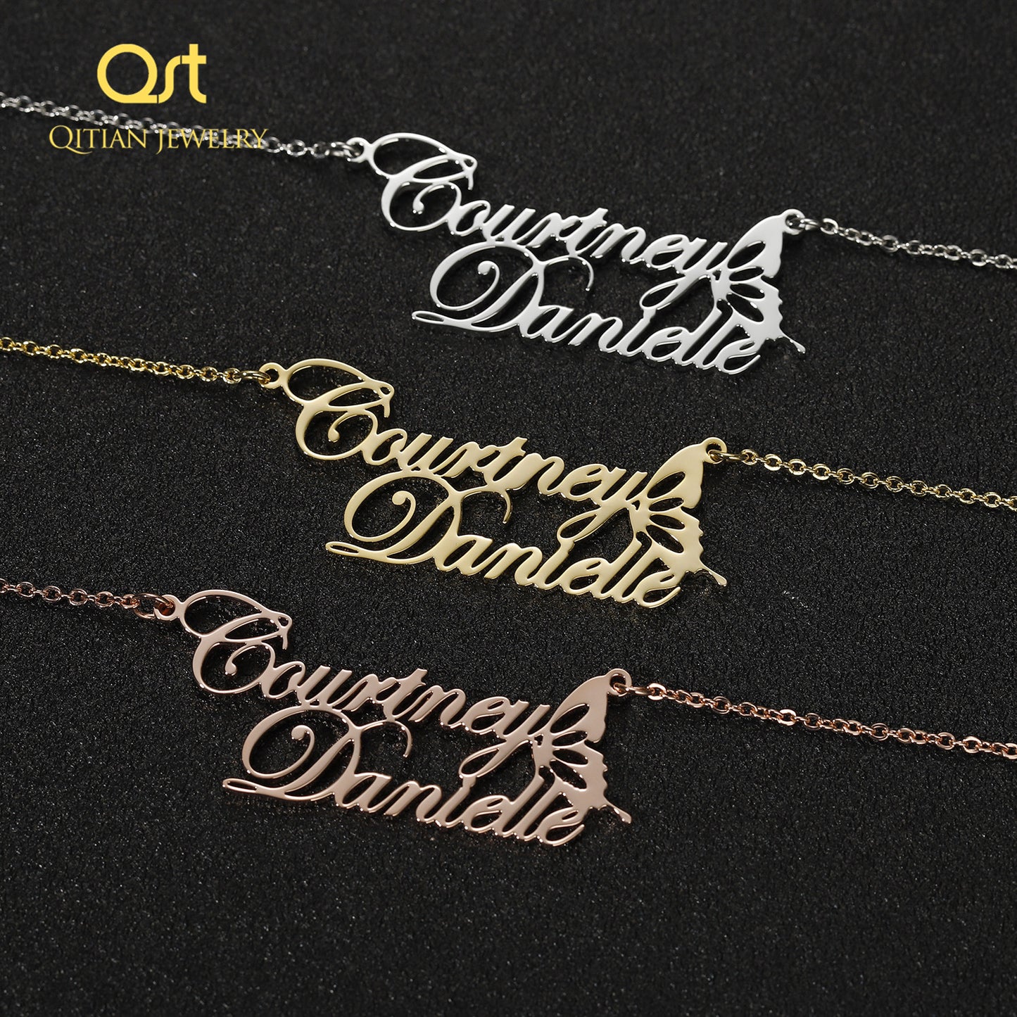 Double Name Butterfly Custom Necklace