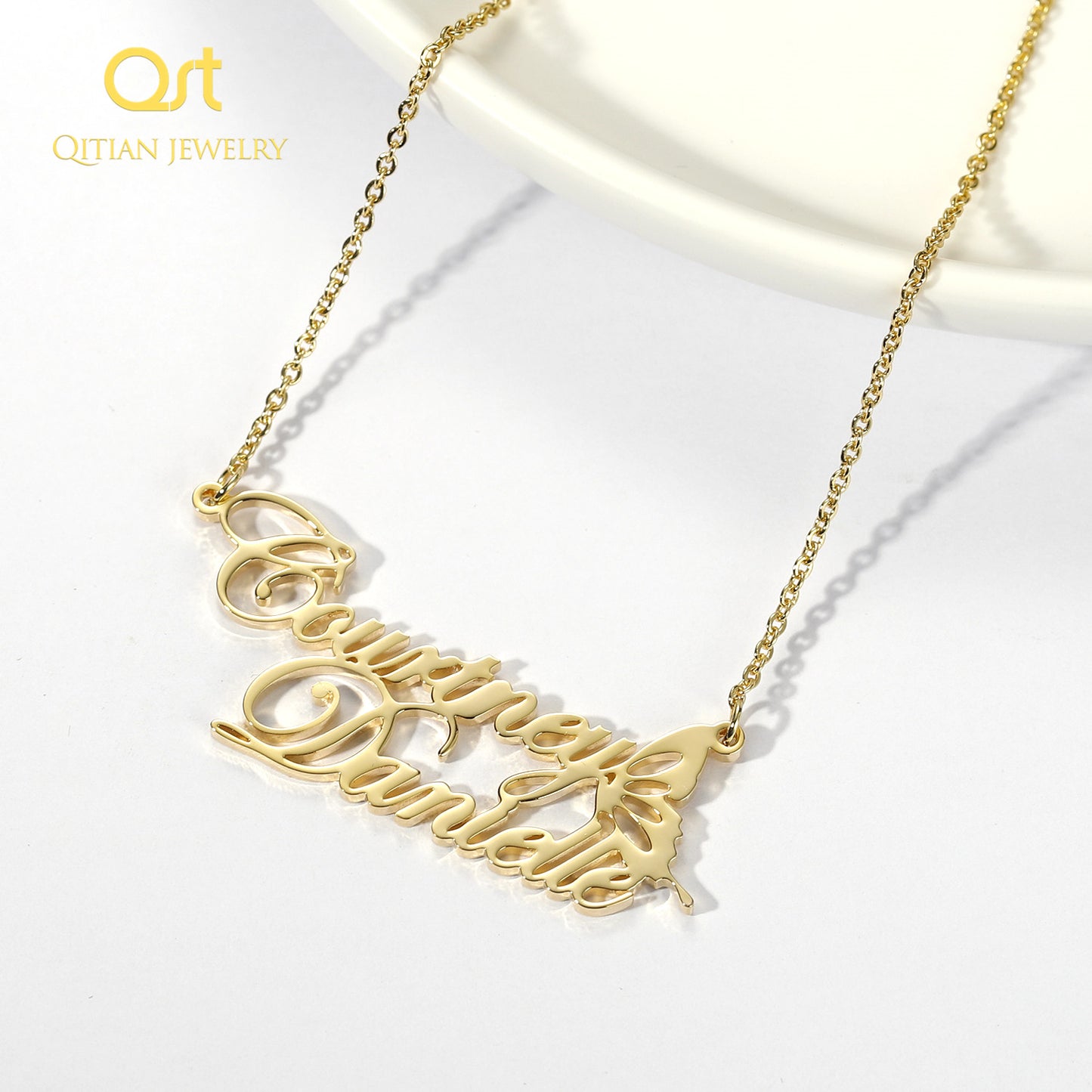 Double Name Butterfly Custom Necklace