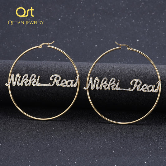 Iced Out Bling Name Large Earrings QE921