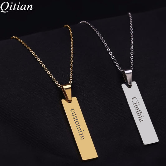 Laser Engraved Name Bar Necklace