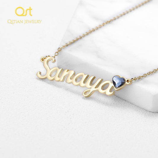 Name Necklace with Heart Birthstone