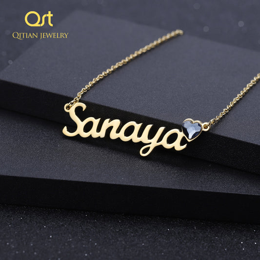 Name Necklace with Heart Birthstone