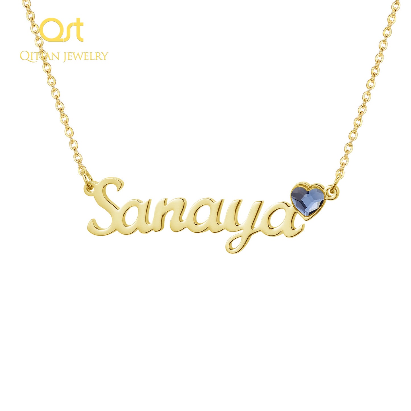 Name Necklace with Heart Birthstone