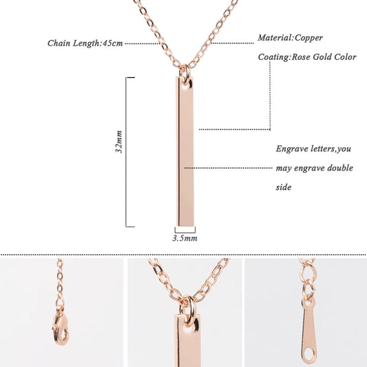 3D Bar  DIY Engraved Pendants Necklace